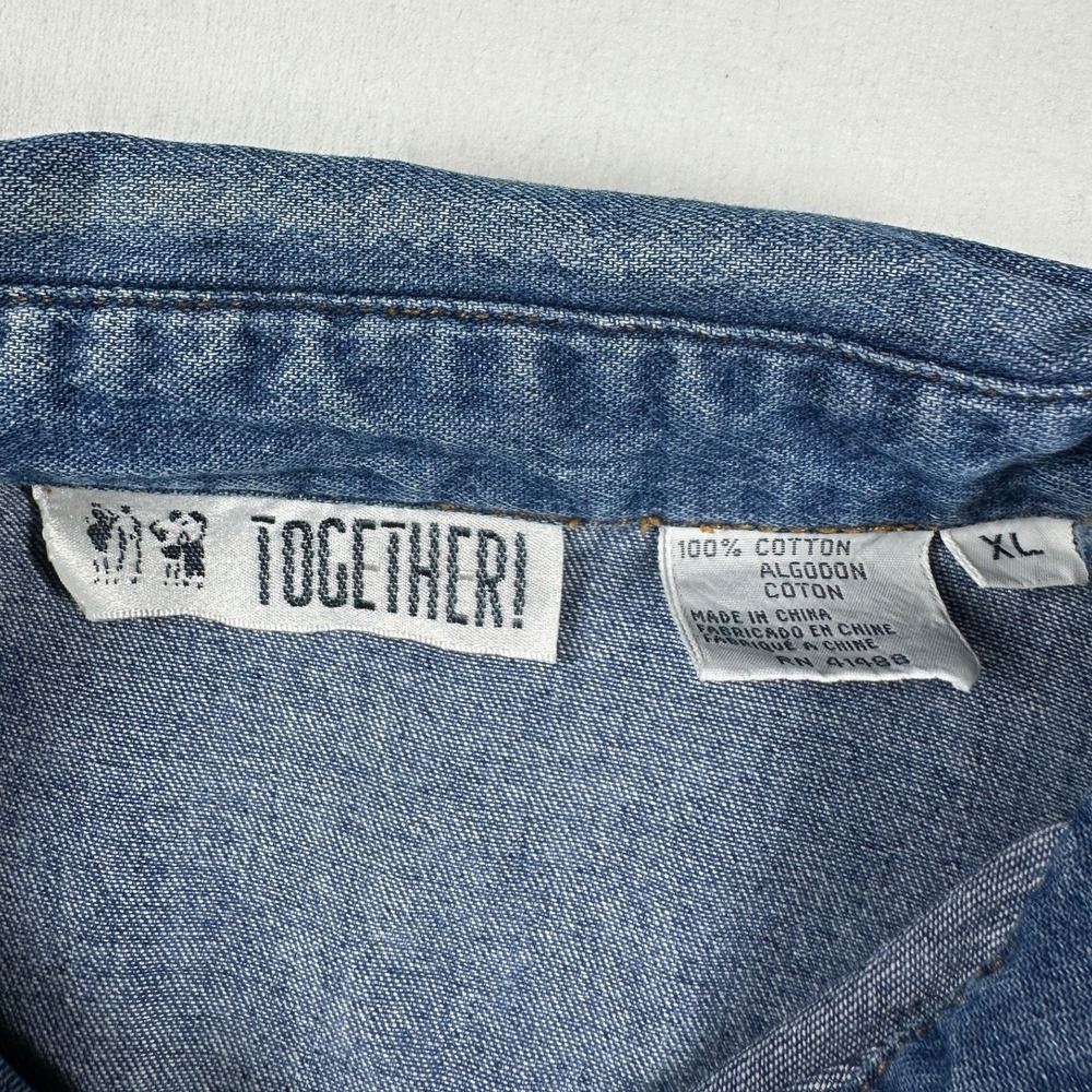 Vintage Together Chambray Embroidered Teddy Bears Shirt Sz XL Trees Button Up - Picture 5 of 11
